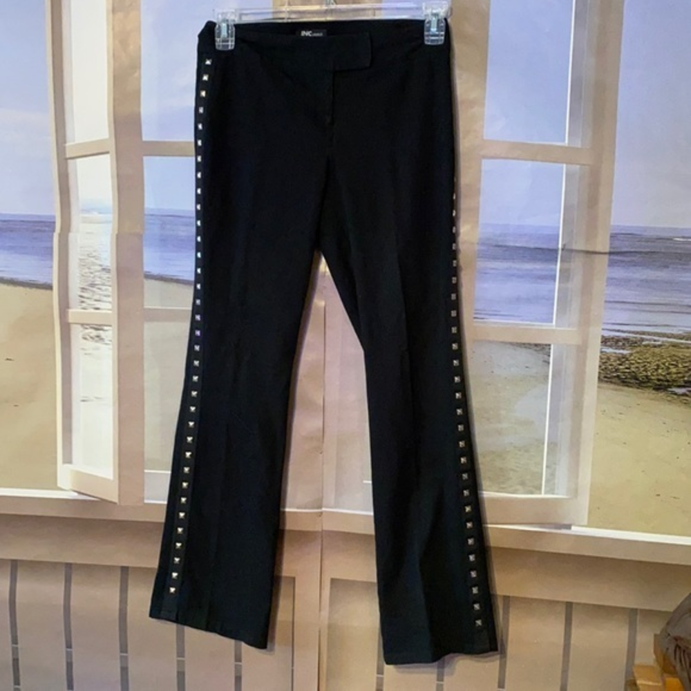 INC International Concepts Studded Stretch Pants Black 4P Petite